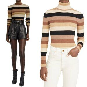 Striped Turtleneck Sweater - Black, Brown, Cream